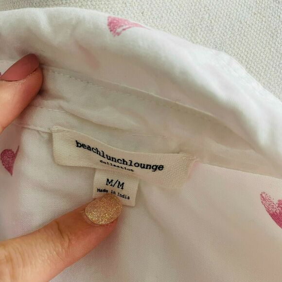 BeachLunchLounge Alanna Button Down Heart Print Long Sleeves White Viscose M - Picture 8 of 10